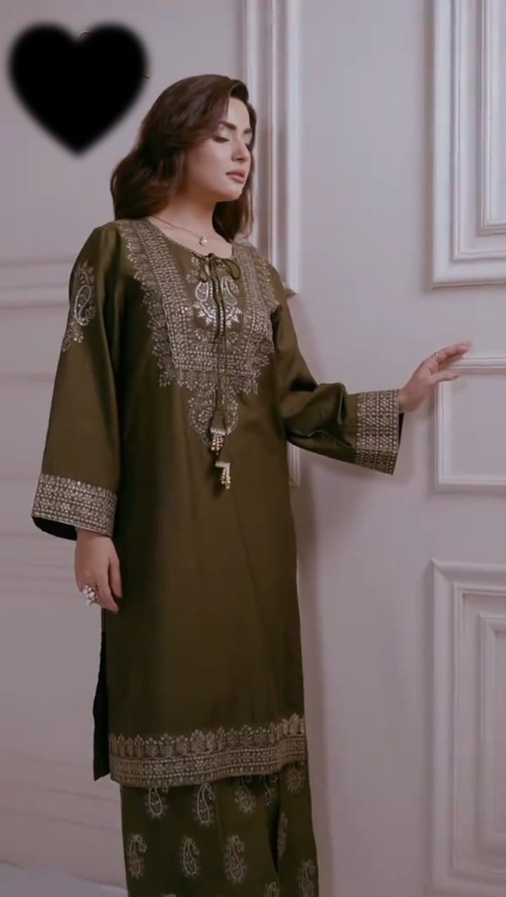 OLIVE CO-ORD SET STITCHED FOR GIRLS