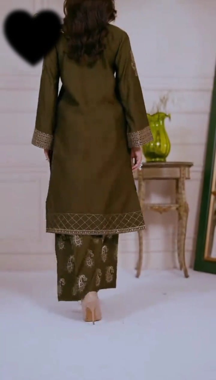 OLIVE CO-ORD SET STITCHED FOR GIRLS