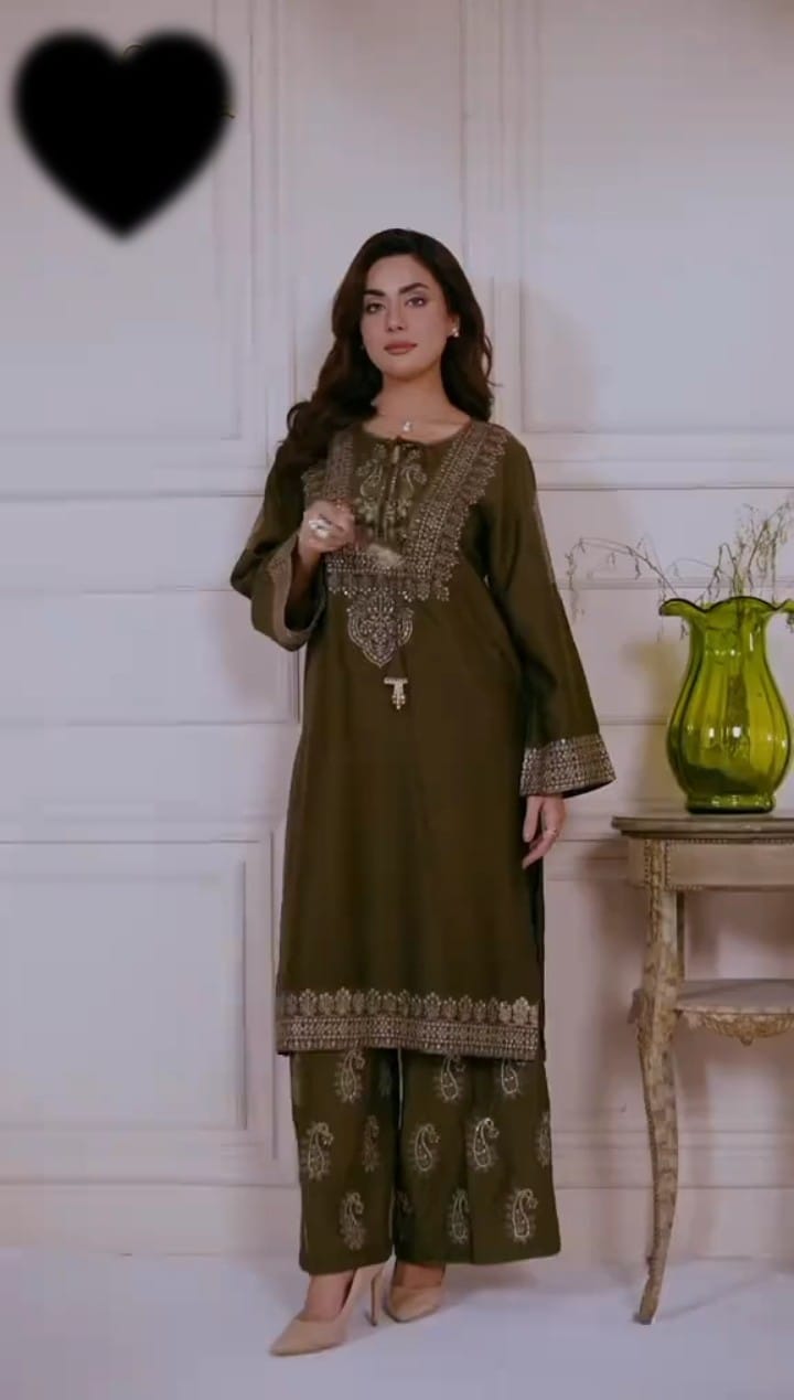 OLIVE CO-ORD SET STITCHED FOR GIRLS