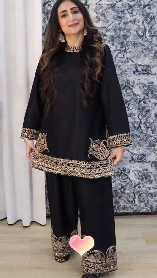 BLACK AURA CO-ORD SET STITCHED FOR GIRLS