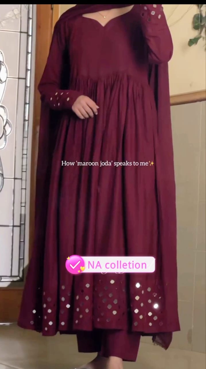 MAROON UMBRELLA 3PC STITCHED FOR GIRLS