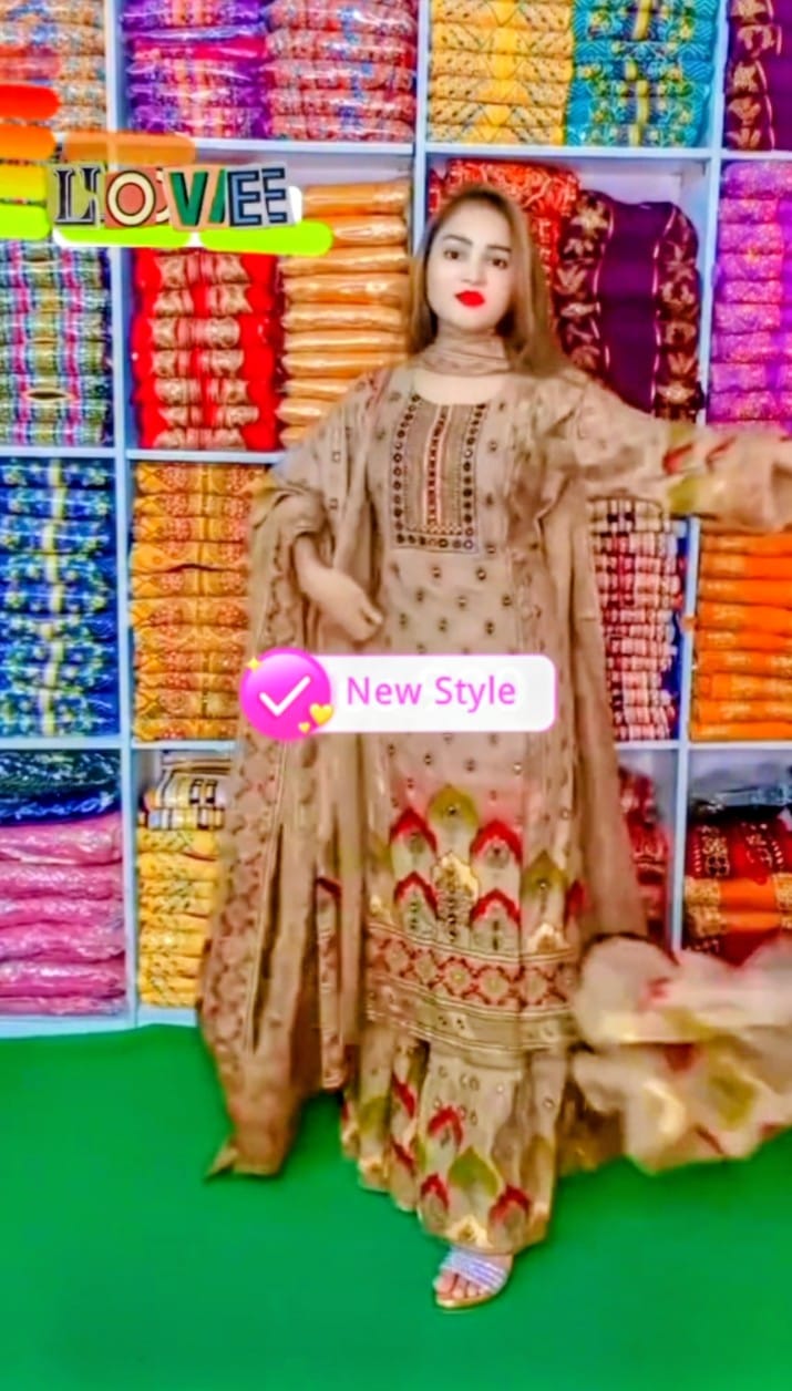 MIRROR WORK 3PC SUIT STITCHED FOR GIRLS