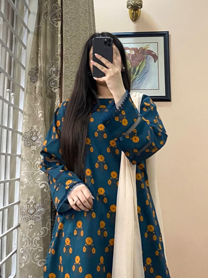 CAMBRIC 3PC PRINTED SUITE STITCHED FOR GIRLS