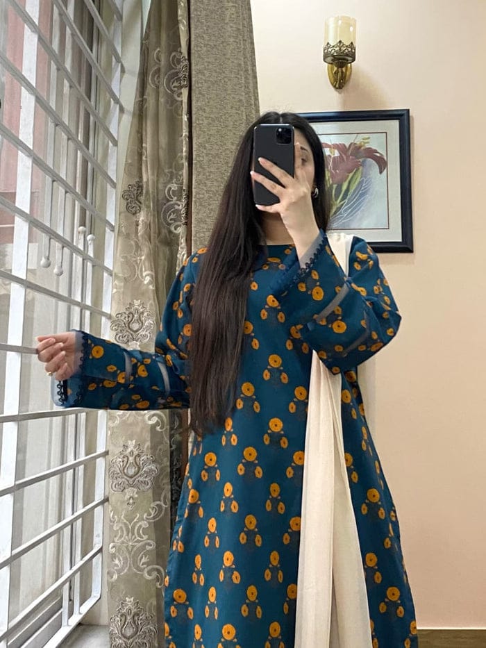 CAMBRIC 3PC PRINTED SUITE STITCHED FOR GIRLS