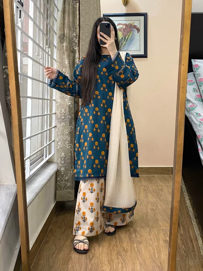 CAMBRIC 3PC PRINTED SUITE STITCHED FOR GIRLS