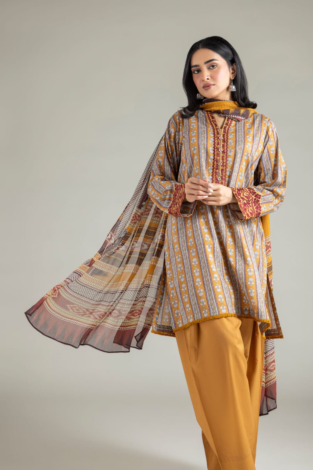 ETHNIC EMB 3PC SUITE STITCHED FOR GIRLS