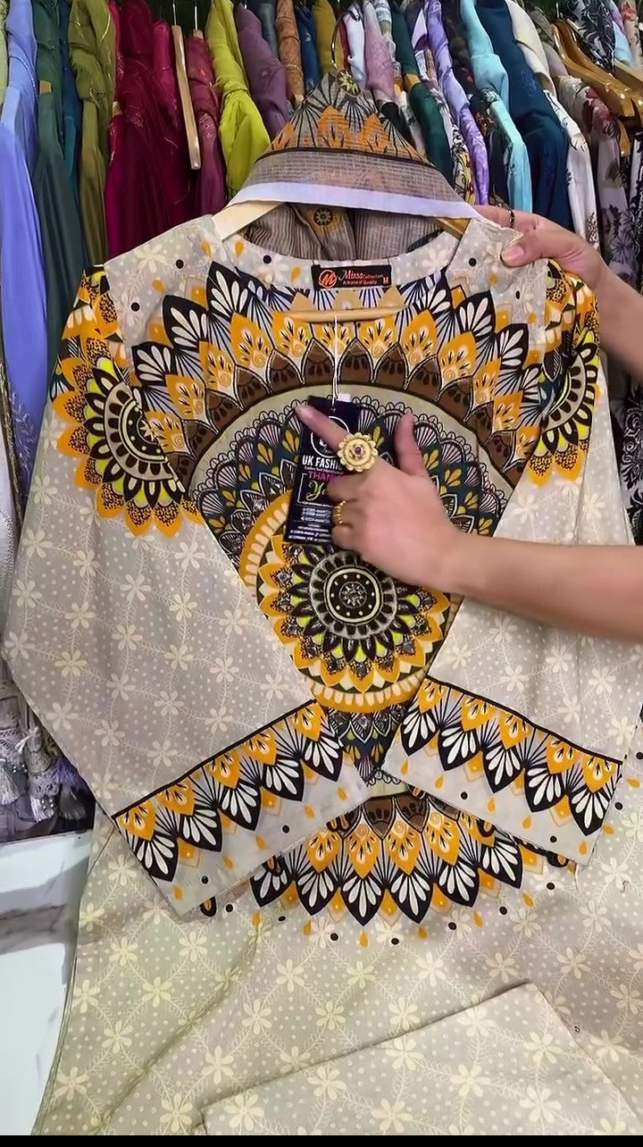 DILKASH PRINT WITH MIRROR WORK 3PC SUIT STITCHED FOR GIRLS