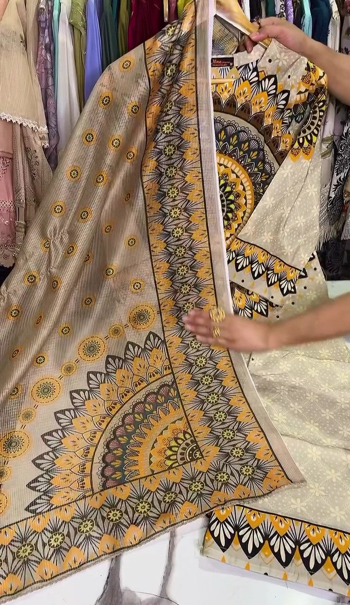 DILKASH PRINT WITH MIRROR WORK 3PC SUIT STITCHED FOR GIRLS