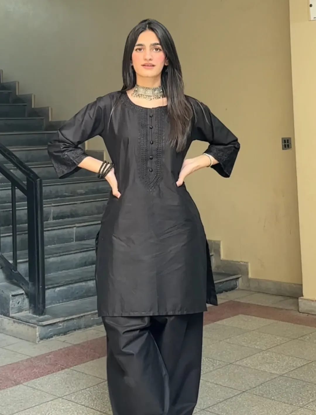 RAH EMBRIODED BLACK WITH FARSHI SHALWAR