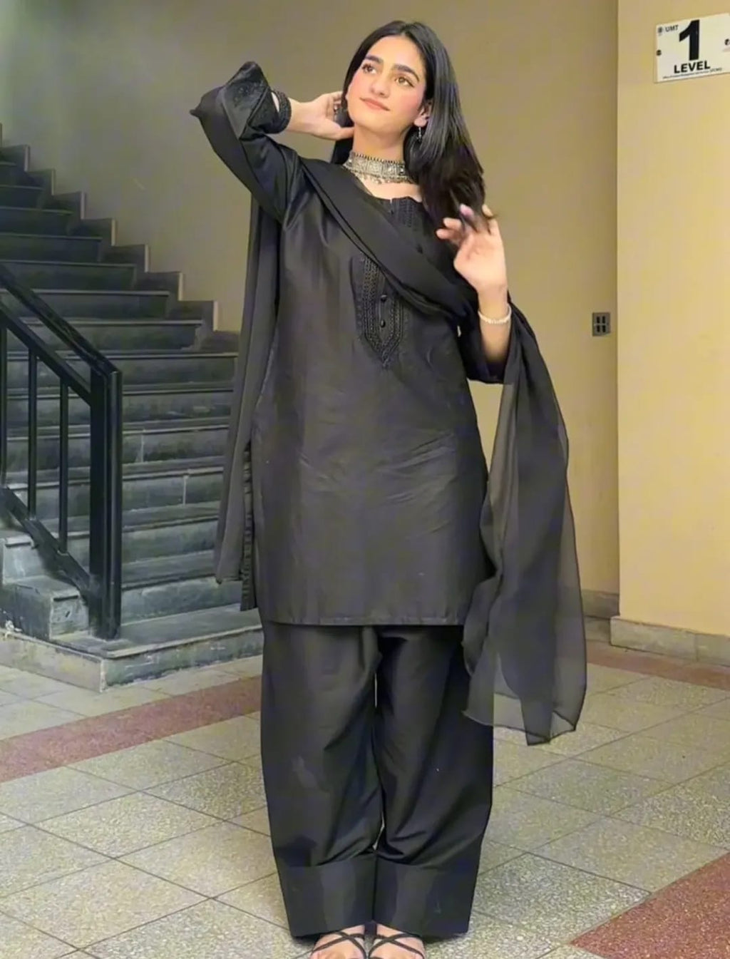 RAH EMBRIODED BLACK WITH FARSHI SHALWAR