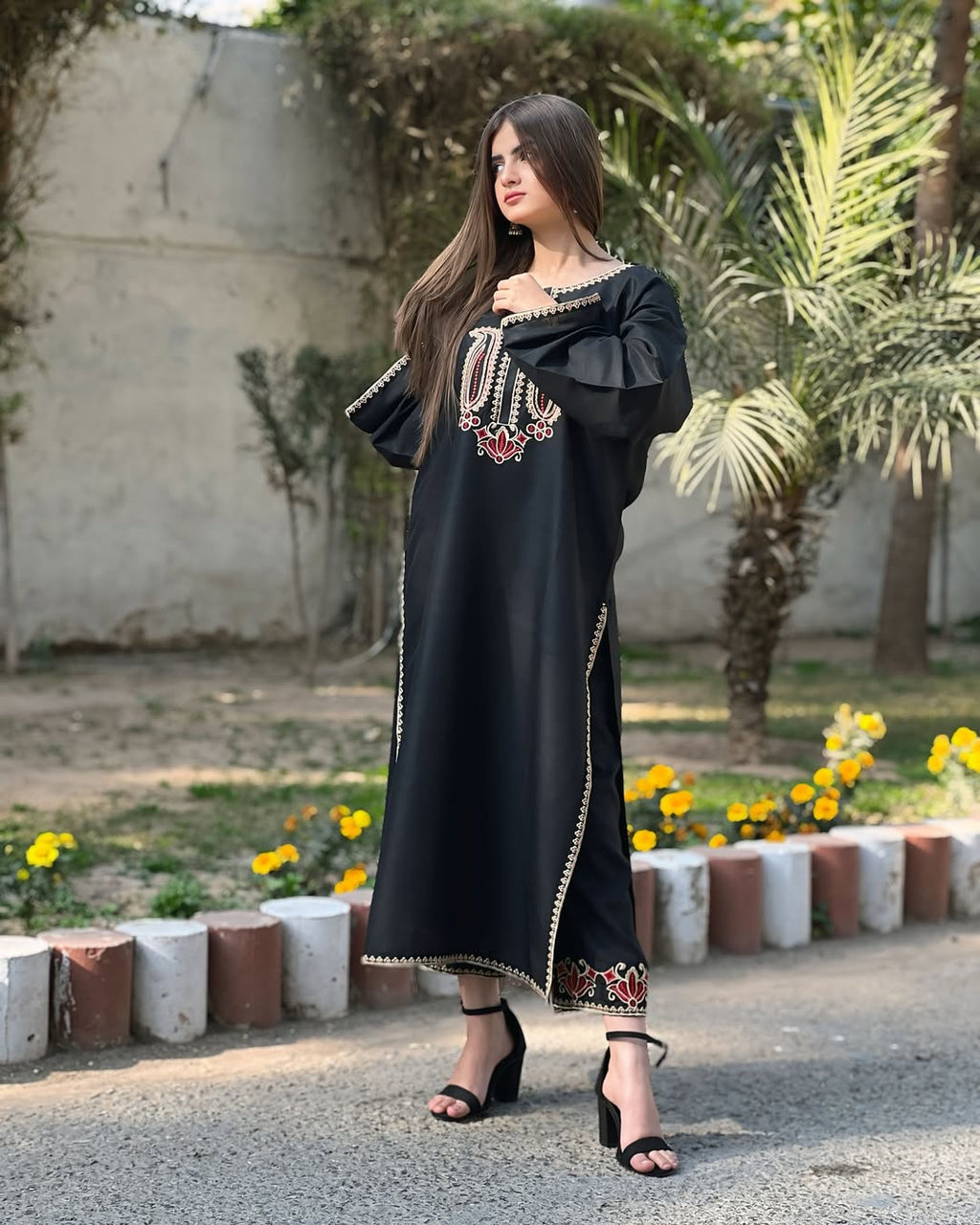 BLACK ROSE EMB Fancy Stitched Dress for Girls