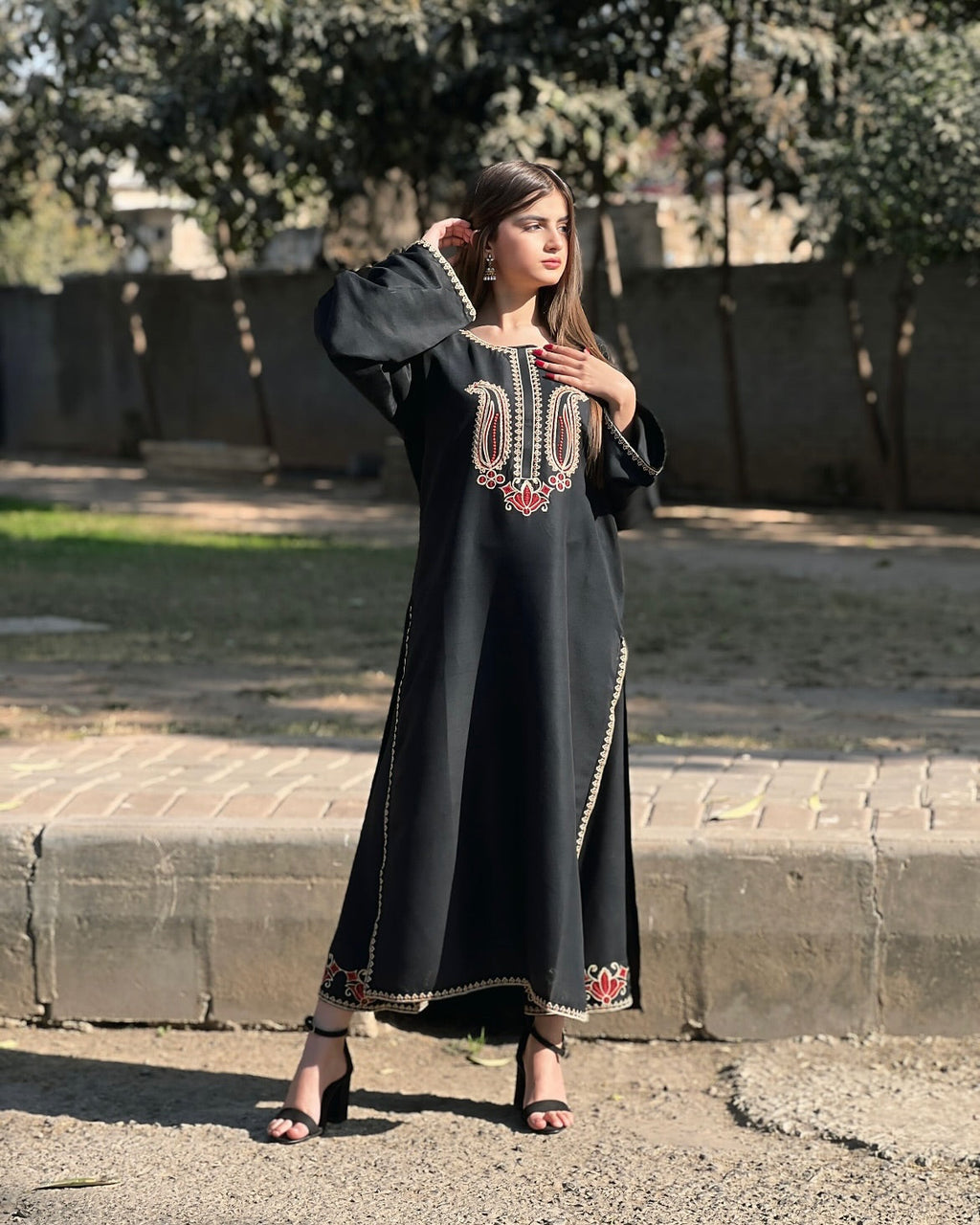 BLACK ROSE EMB Fancy Stitched Dress for Girls